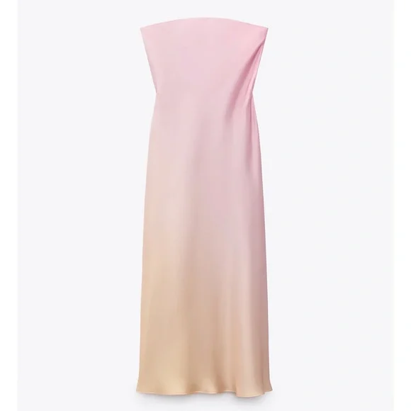 Zara STRAPLESS TIE DYE SATIN EFFECT DRESS - Picture 4 of 16